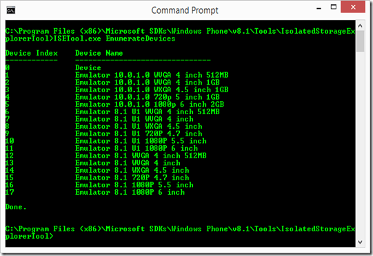 IsolatedStorageExplorer-EnumerateDevices
