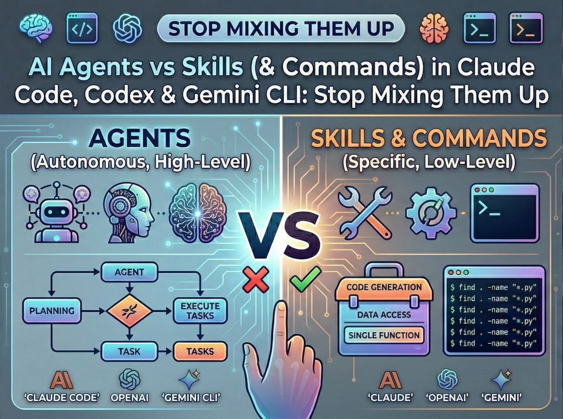 AI Agents vs Skills (& Commands) in Claude Code, Codex & Gemini CLI: Stop Mixing Them Up